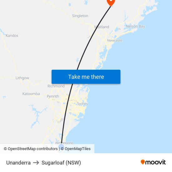 Unanderra to Sugarloaf (NSW) map