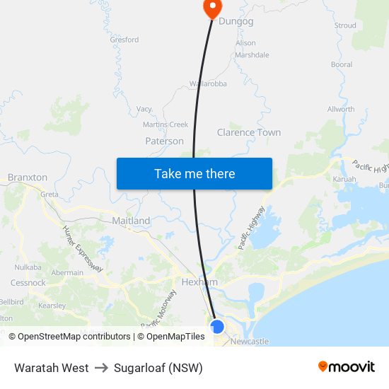 Waratah West to Sugarloaf (NSW) map