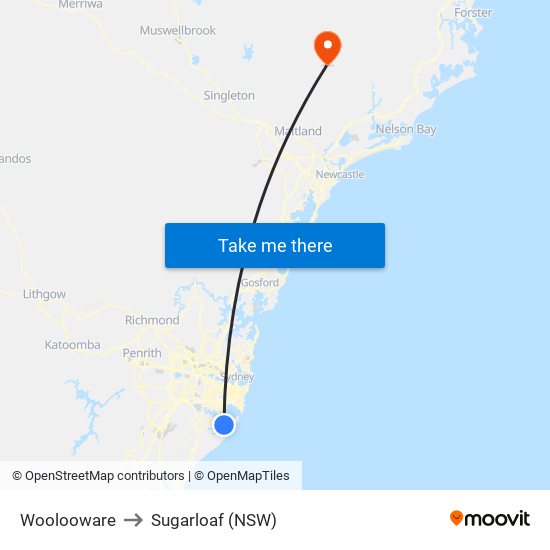 Woolooware to Sugarloaf (NSW) map