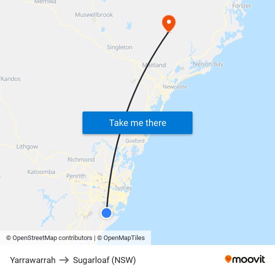 Yarrawarrah to Sugarloaf (NSW) map