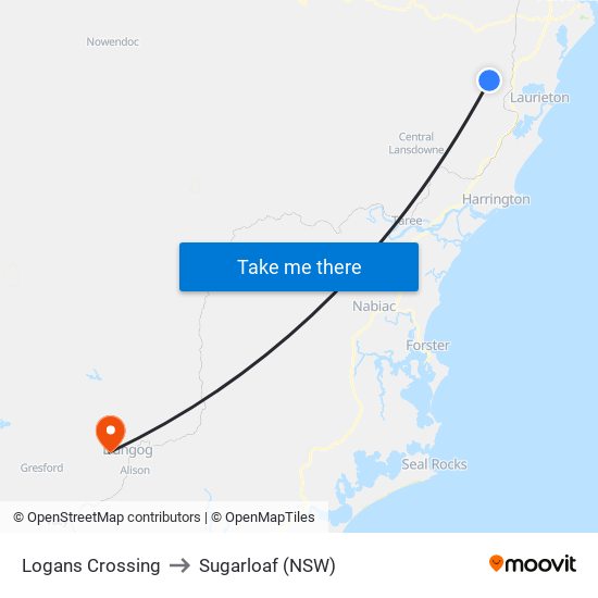 Logans Crossing to Sugarloaf (NSW) map