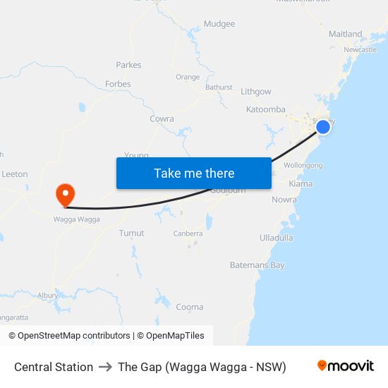 Central Station to The Gap (Wagga Wagga - NSW) map