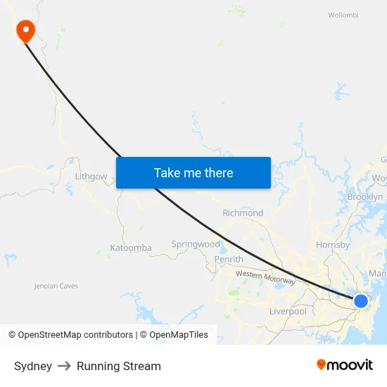 Sydney to Running Stream map