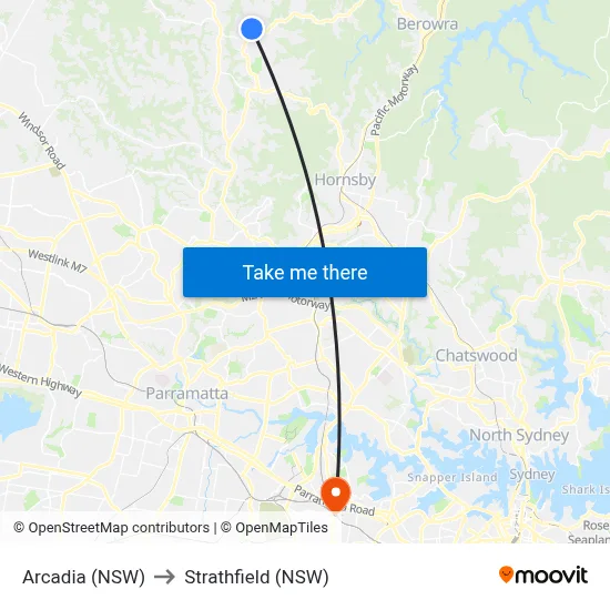 Arcadia (NSW) to Strathfield (NSW) map