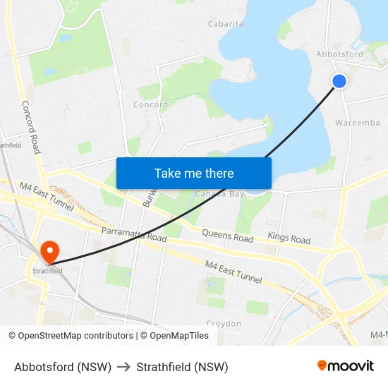 Abbotsford (NSW) to Strathfield (NSW) map