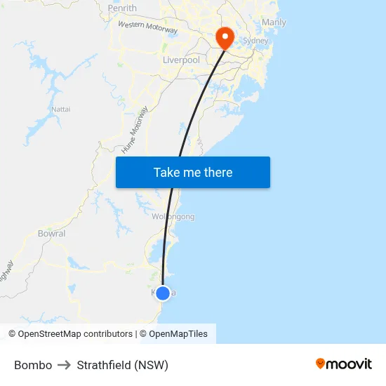 Bombo to Strathfield (NSW) map