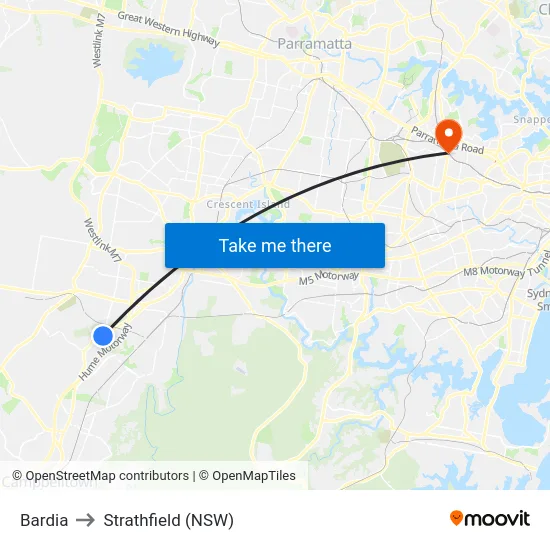 Bardia to Strathfield (NSW) map