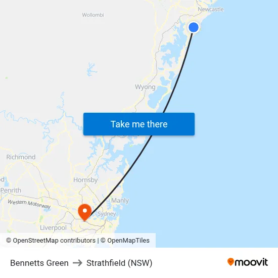 Bennetts Green to Strathfield (NSW) map