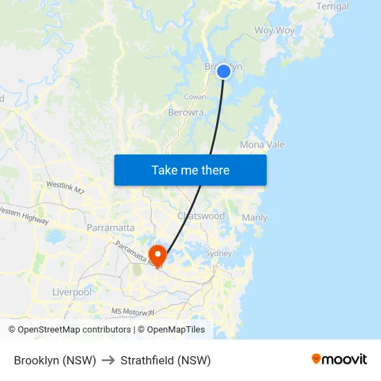 Brooklyn (NSW) to Strathfield (NSW) map