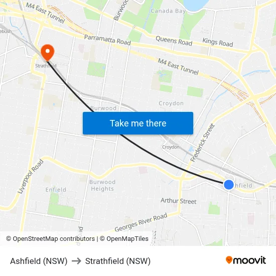Ashfield (NSW) to Strathfield (NSW) map