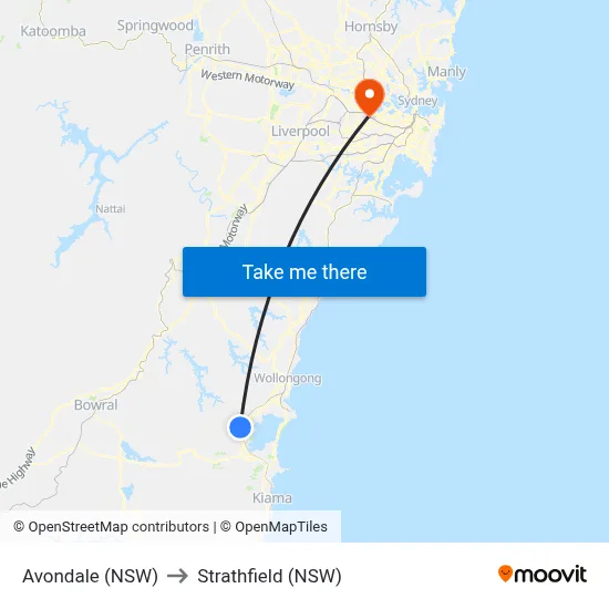 Avondale (NSW) to Strathfield (NSW) map