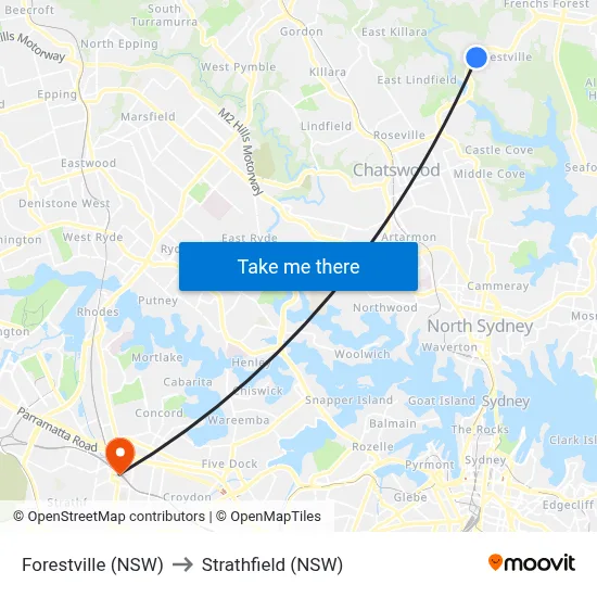 Forestville (NSW) to Strathfield (NSW) map