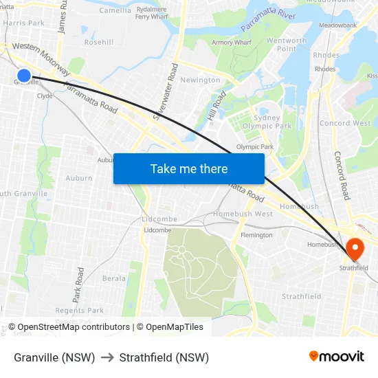 Granville (NSW) to Strathfield (NSW) map