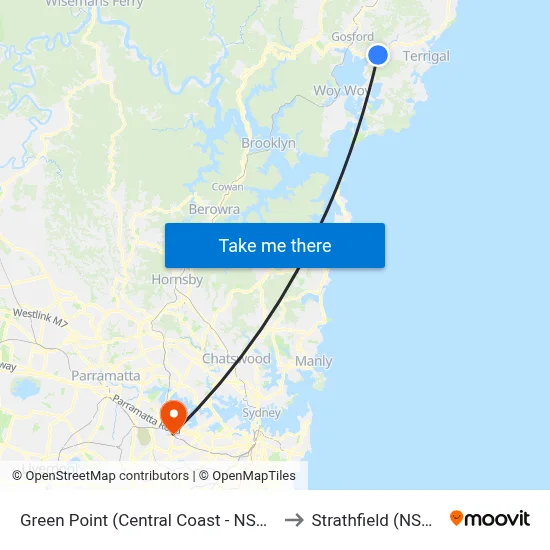 Green Point (Central Coast - NSW) to Strathfield (NSW) map