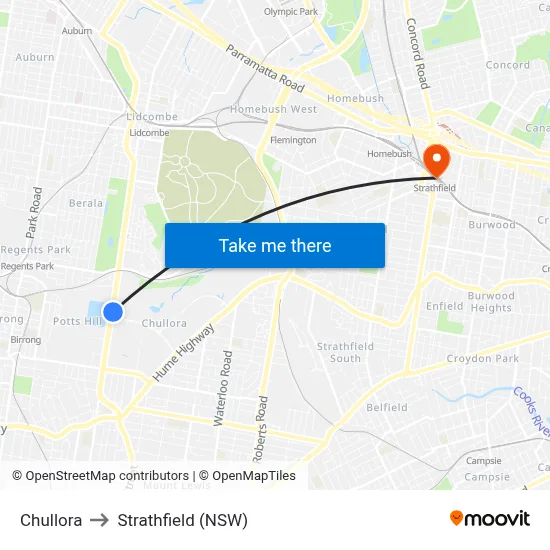 Chullora to Strathfield (NSW) map