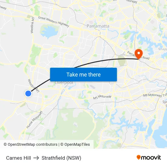 Carnes Hill to Strathfield (NSW) map
