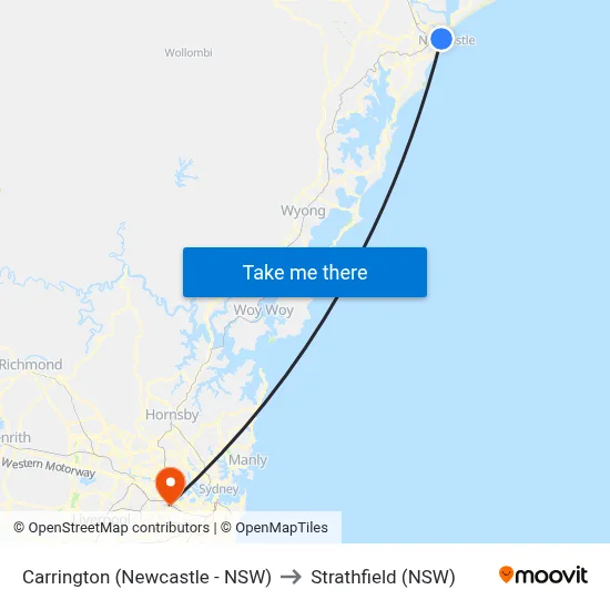 Carrington (Newcastle - NSW) to Strathfield (NSW) map