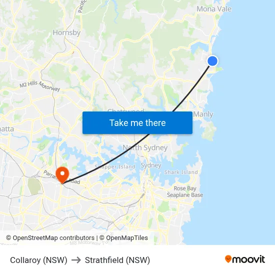 Collaroy (NSW) to Strathfield (NSW) map