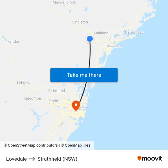 Lovedale to Strathfield (NSW) map