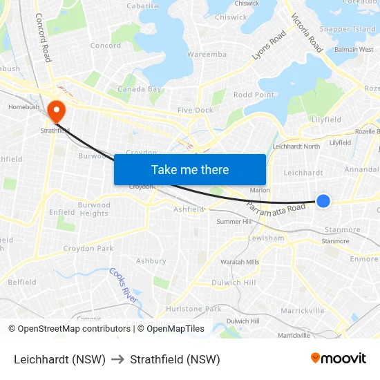 Leichhardt (NSW) to Strathfield (NSW) map