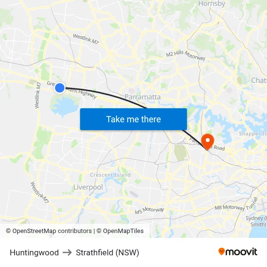 Huntingwood to Strathfield (NSW) map