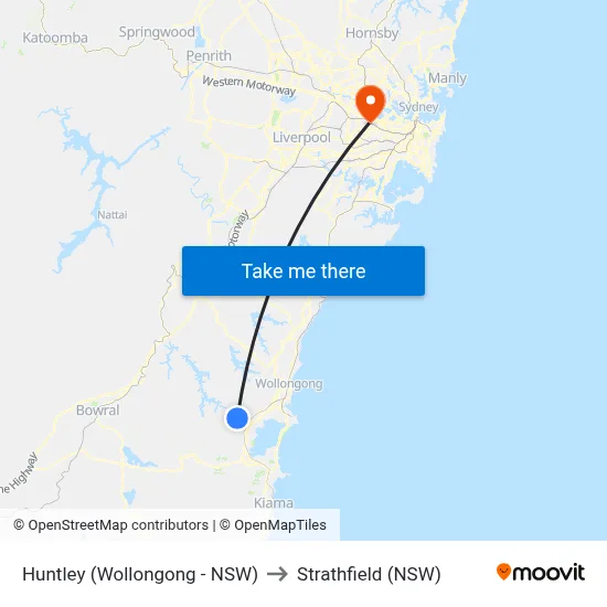 Huntley (Wollongong - NSW) to Strathfield (NSW) map