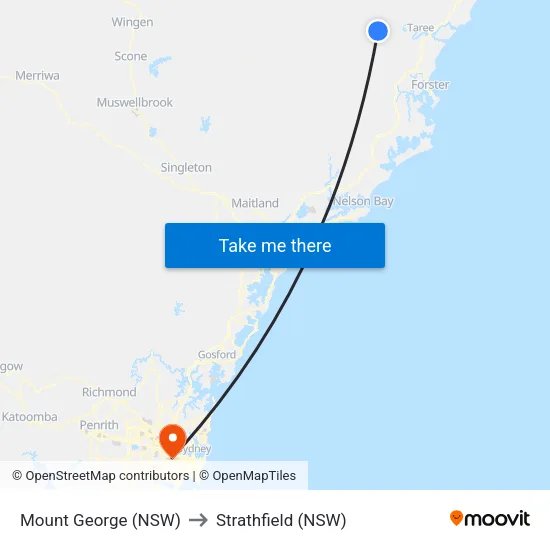 Mount George (NSW) to Strathfield (NSW) map