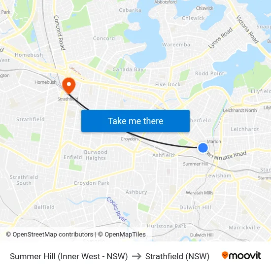Summer Hill (Inner West - NSW) to Strathfield (NSW) map