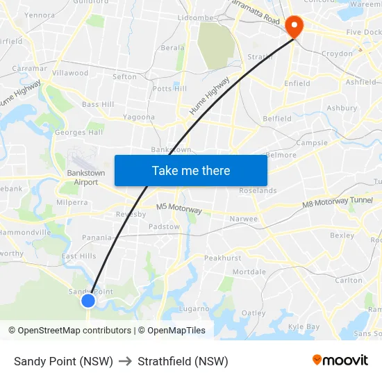 Sandy Point (NSW) to Strathfield (NSW) map