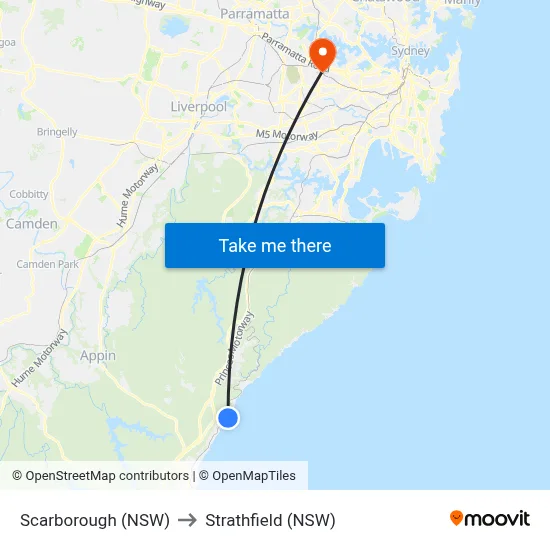 Scarborough (NSW) to Strathfield (NSW) map