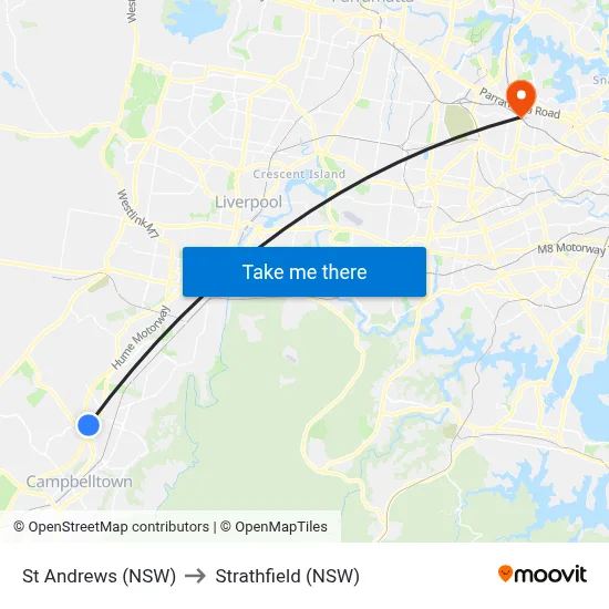 St Andrews (NSW) to Strathfield (NSW) map