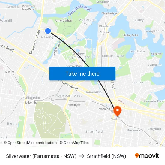 Silverwater (Parramatta - NSW) to Strathfield (NSW) map
