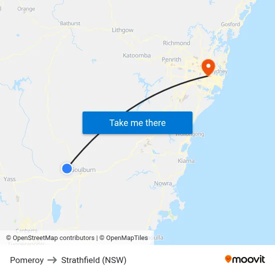Pomeroy to Strathfield (NSW) map