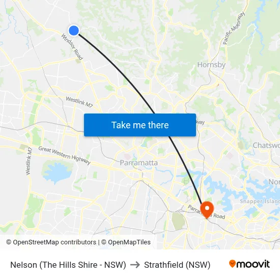 Nelson (The Hills Shire - NSW) to Strathfield (NSW) map