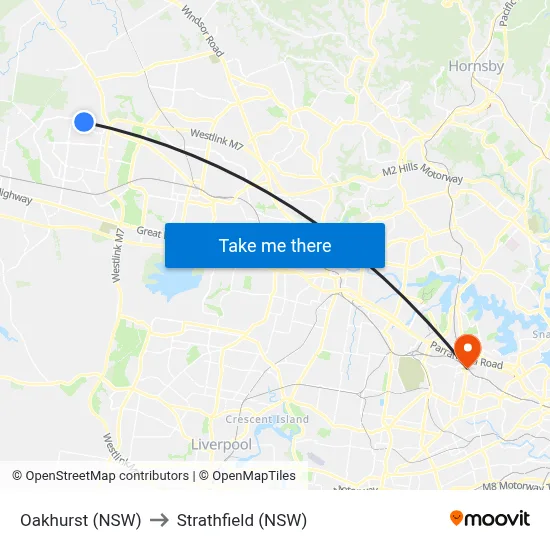 Oakhurst (NSW) to Strathfield (NSW) map