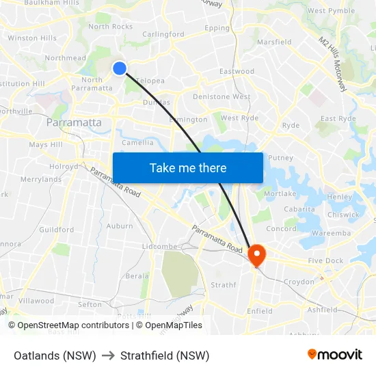 Oatlands (NSW) to Strathfield (NSW) map