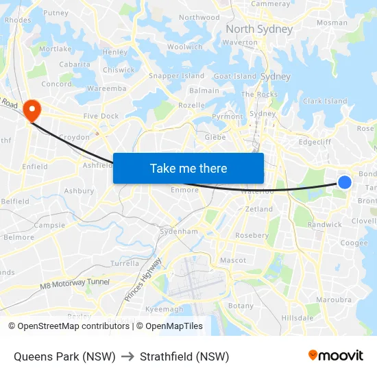 Queens Park (NSW) to Strathfield (NSW) map