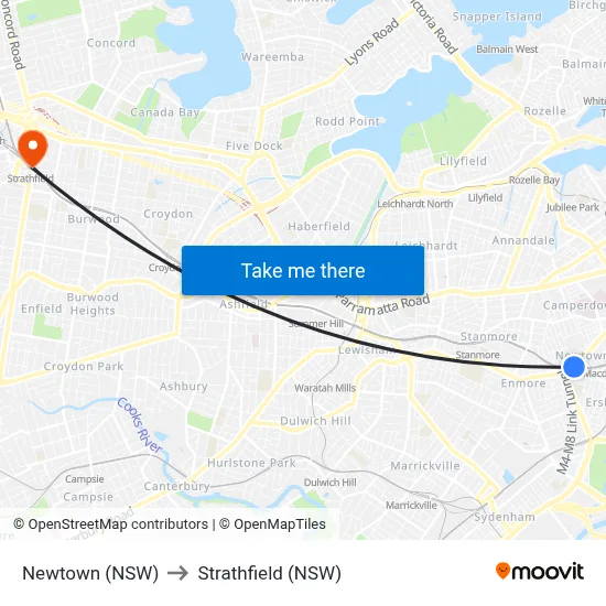 Newtown (NSW) to Strathfield (NSW) map