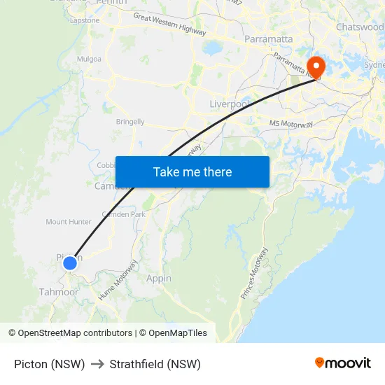Picton (NSW) to Strathfield (NSW) map