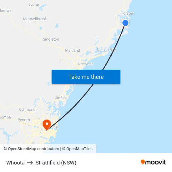 Whoota to Strathfield (NSW) map