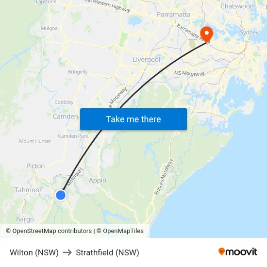 Wilton (NSW) to Strathfield (NSW) map
