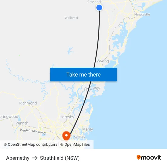 Abernethy to Strathfield (NSW) map