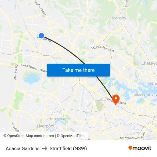Acacia Gardens to Strathfield (NSW) map