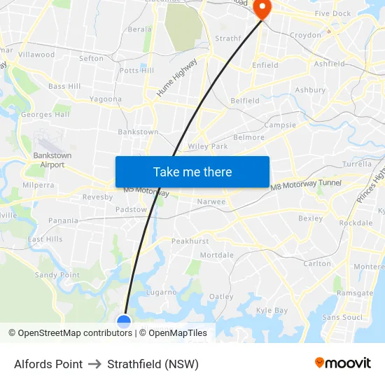 Alfords Point to Strathfield (NSW) map