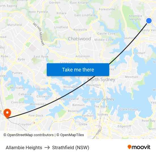 Allambie Heights to Strathfield (NSW) map