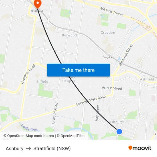 Ashbury to Strathfield (NSW) map