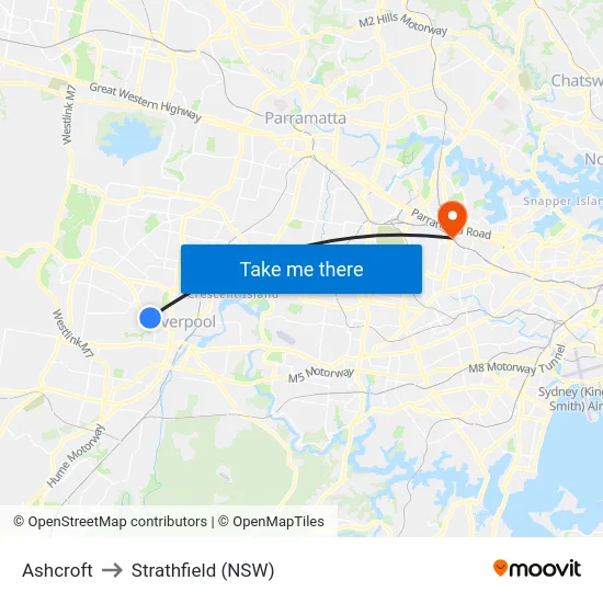 Ashcroft to Strathfield (NSW) map