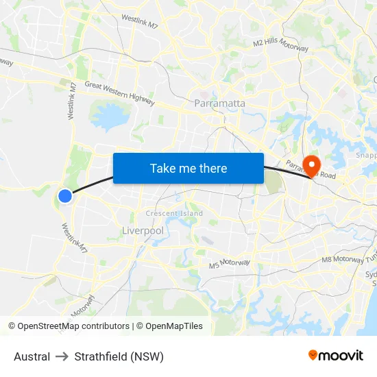 Austral to Strathfield (NSW) map