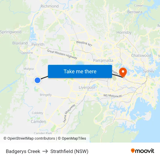 Badgerys Creek to Strathfield (NSW) map
