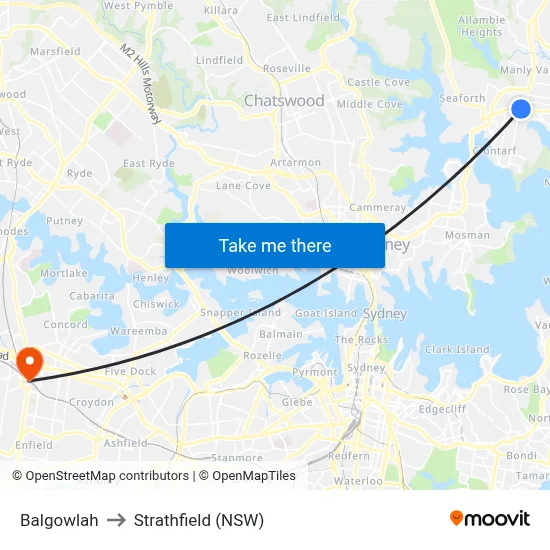 Balgowlah to Strathfield (NSW) map